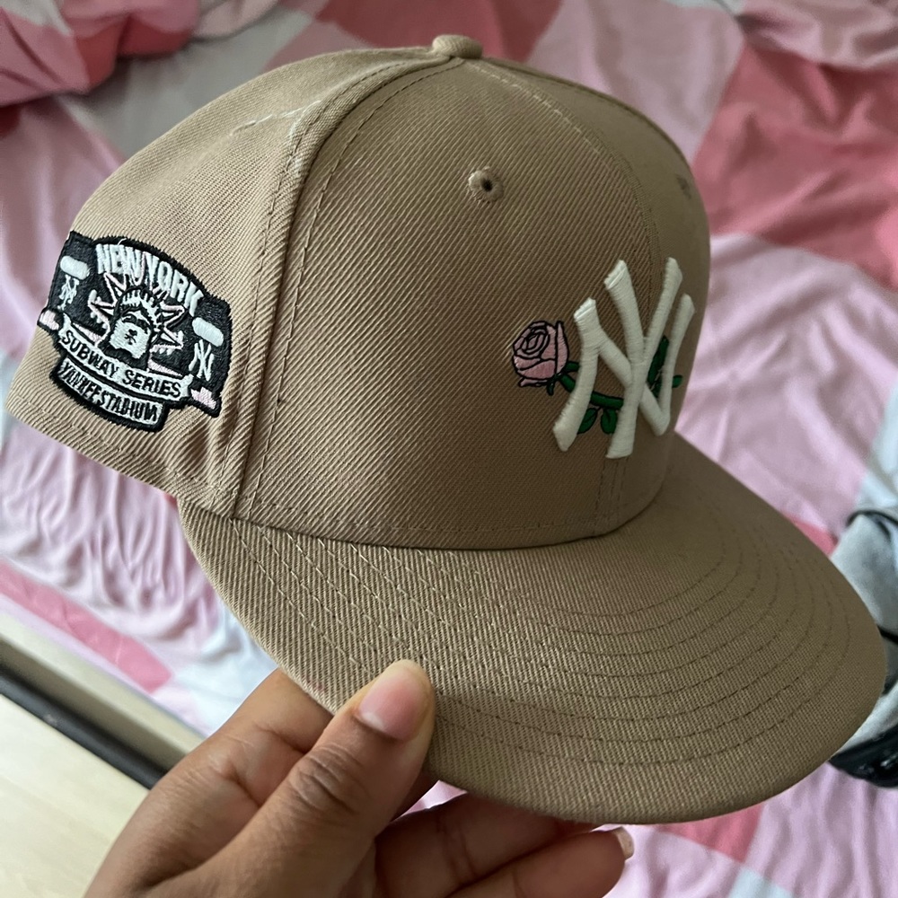 Pink brim fitted New Era hat